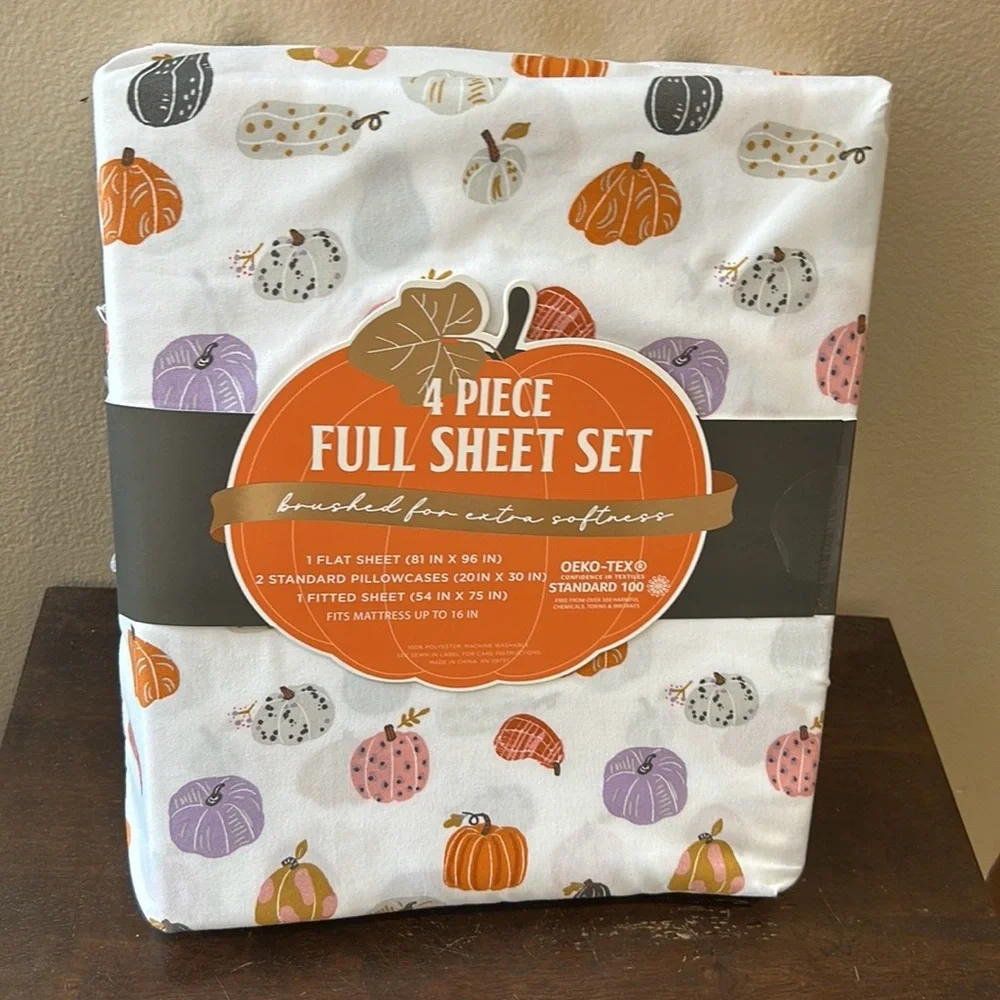 Envogue 4 Pc Full Sheet Set New Pumpkin Print Fall Thanksgiving